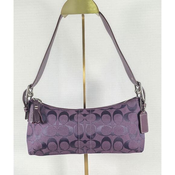 Vintage Coach Demi Baguette Shoulder Bag Y2K Purple Signature Monogram G04M-6371 - Picture 1 of 9
